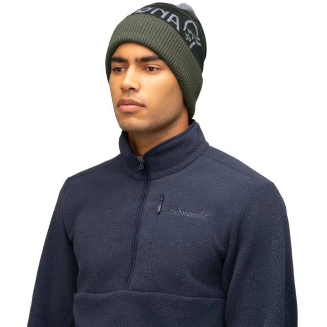 Norrona Bonnet - /29 Heavy MerinoUll Logo - Olive Night Melange 2 Norrona Bonnet - /29 Heavy MerinoUll Logo - Olive Night Melange – Image 2