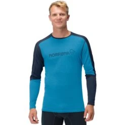 Norrona T-Shirt Manches Longues Homme - Falketind Equaliser Merino Round Neck - Hawaiian Surf/Indigo Night