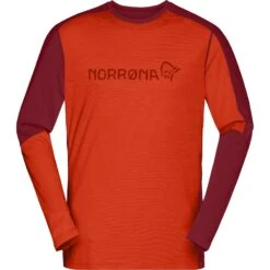 Norrona T-Shirt Manches Longues Homme - Falketind Equaliser Merino Round Neck - Arednalin/Rhubarb