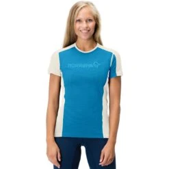Norrona T-Shirt Femme - Falketind Equaliser Merino - Hawaiian Surf/Snowdrop