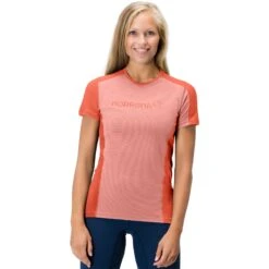 Norrona T-Shirt Femme - Falketind Equaliser Merino - Peach Amber/Orange Alert