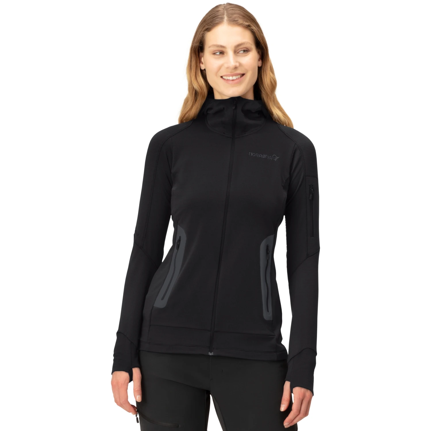 Norrona Veste Femme - Falketind Power Grid Hood - Caviar 1 Norrona Veste Femme - Falketind Power Grid Hood - Caviar