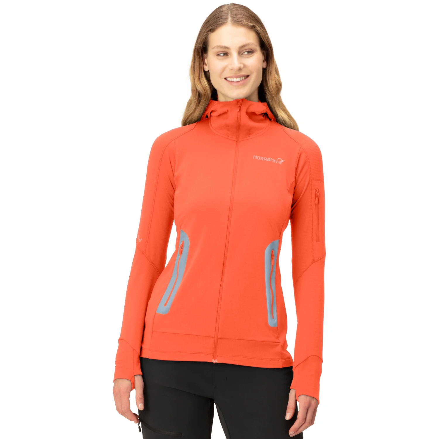 Norrona Veste Femme - Falketind Power Grid Hood - Orange Alert 1 Norrona Veste Femme - Falketind Power Grid Hood - Orange Alert