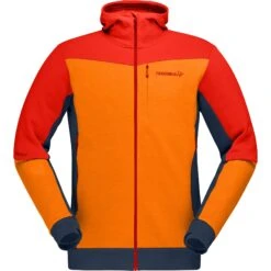 Norrona -Norrona norrona falketind warmwool2 stretch zip hood jacket men arednalin orange popsicle 1 1025655
