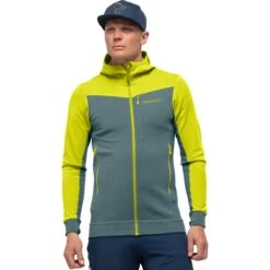 Norrona Veste Homme - Falketind Warmwool2 Stretch Zip Hood - Sulphur Spring/North Atlantic