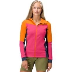 Norrona Veste Femme - Falketind Warmwool2 Stretch Zip Hood - Orange Popsicle/Honeysuckle