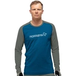 Norrona T-Shirt Manches Longues Homme - Fjørå Equaliser Lightweight - Mykonos Blue/Castor Grey