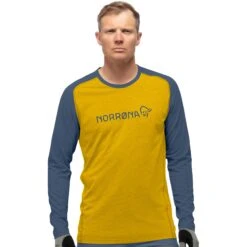 Norrona T-Shirt Manches Longues Homme - Fjørå Equaliser Lightweight - Sulphur/Vintage Indigo