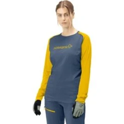 Norrona T-Shirt Manches Longues Femme - Fjørå Equaliser Lightweight - Sulphur/Vintage Indigo