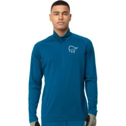 Norrona T-Shirt Manches Longues Homme - Fjørå Equaliser Zip Top - Mykonos Blue/Castor Grey
