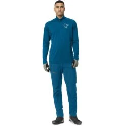 Norrona T-Shirt Manches Longues Homme - Fjørå Equaliser Zip Top - Mykonos Blue/Castor Grey -Norrona norrona fjora equaliser long sleeve zip top men mykonos blue castor greymodel 1 1399613