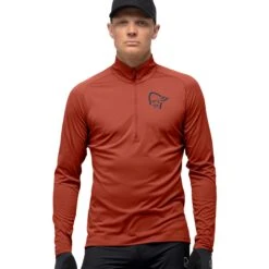 Norrona T-Shirt Manches Longues Homme - Fjørå Equaliser Zip Top - Rooibos Tea/Indigo Night