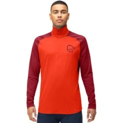 Norrona Maillot De Corps Manches Longues Homme - PureUll Zip Neck - Arednalin/Rhubarb