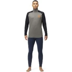 Norrona Maillot De Corps Manches Longues Homme - PureUll Zip Neck - Castor Grey/Caviar Melange -Norrona norrona pureull zip neck baselayer men castor grey caviar melange 3 1257922