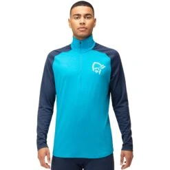 Norrona Maillot De Corps Manches Longues Homme - PureUll Zip Neck - Hawaiian Surf/Indigo Night