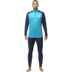 Norrona Maillot De Corps Manches Longues Homme - PureUll Zip Neck - Hawaiian Surf/Indigo Night -Norrona norrona pureull zip neck baselayer men hawaiian surf indigo night 3 1257927