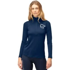 Norrona Maillot De Corps Manches Longues Femme - PureUll Zip Neck - Indigo Night