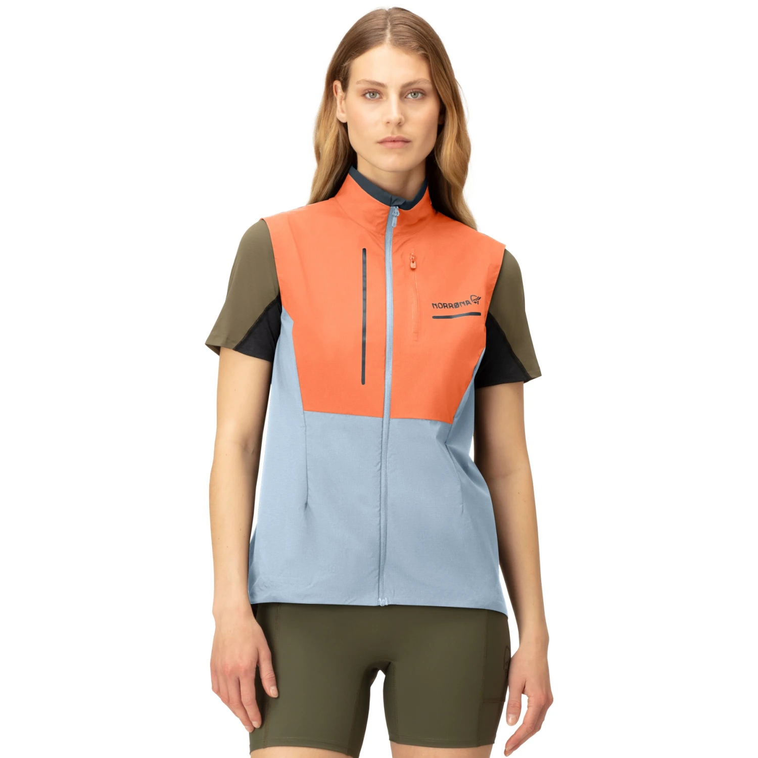 Norrona Gilet Femme - Senja Aero90 - Flamingo/Blue Fog 1 Norrona Gilet Femme - Senja Aero90 - Flamingo/Blue Fog